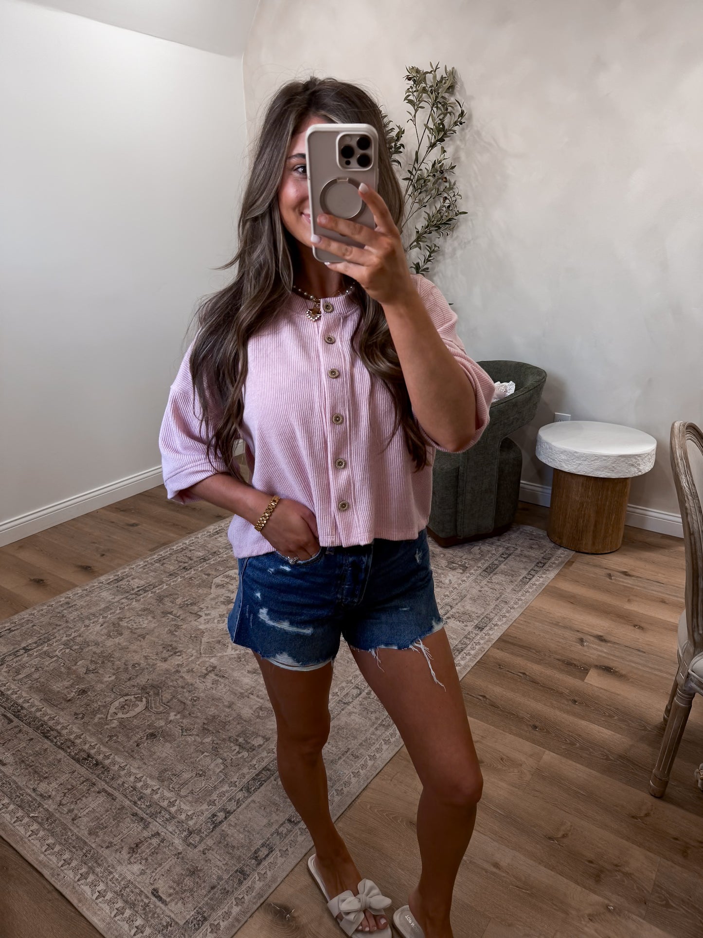 Amara Ribbed Knit Top - pink
