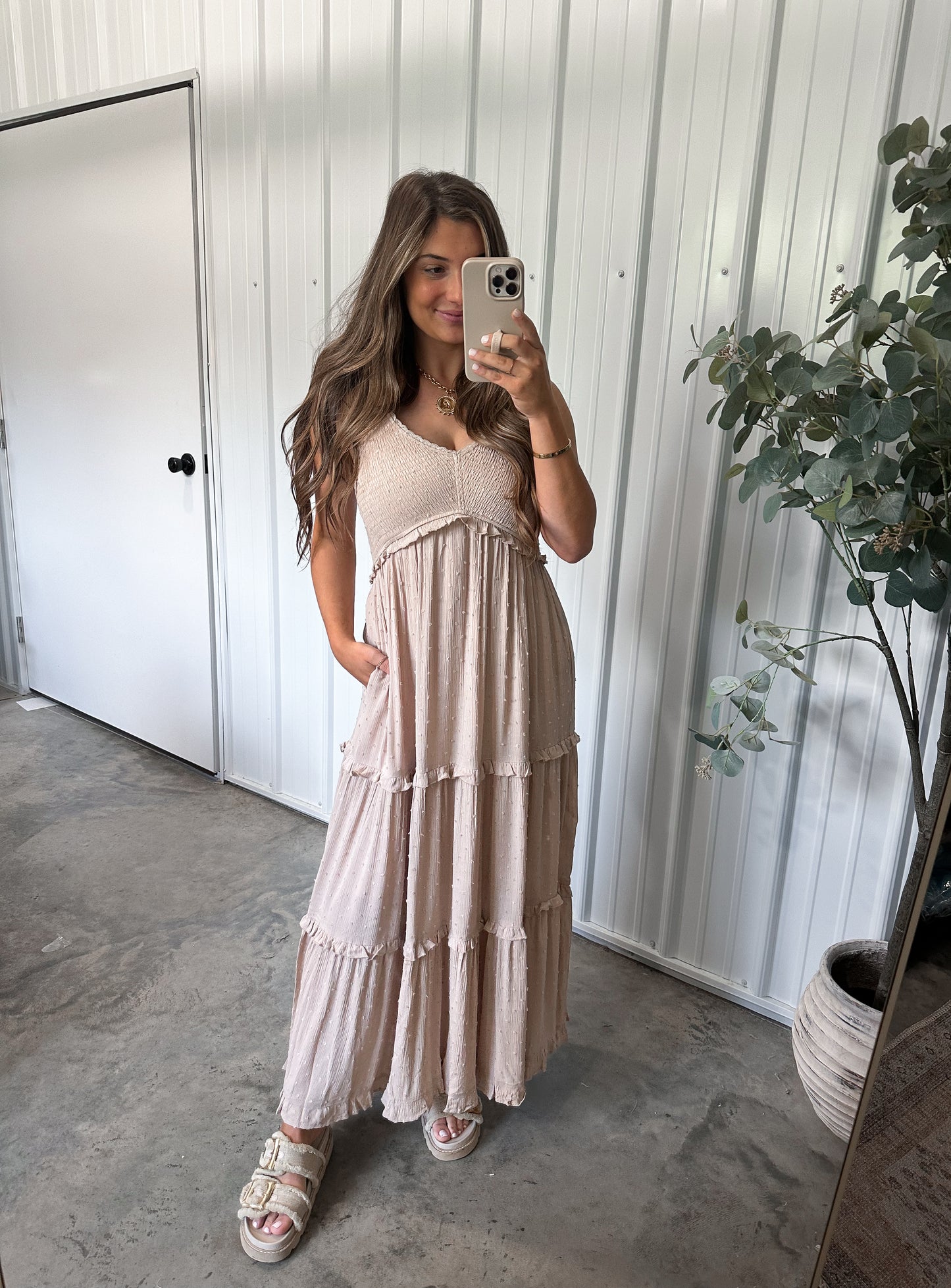 Livvy Smocked Maxi Dress- Linen
