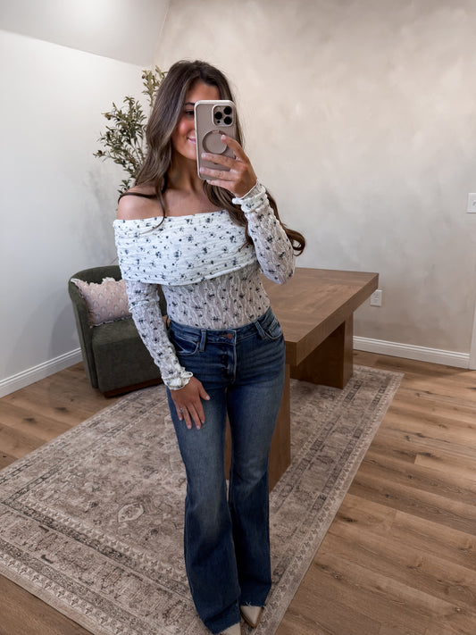 Evening of Romance Floral Lace Body Suit - cream