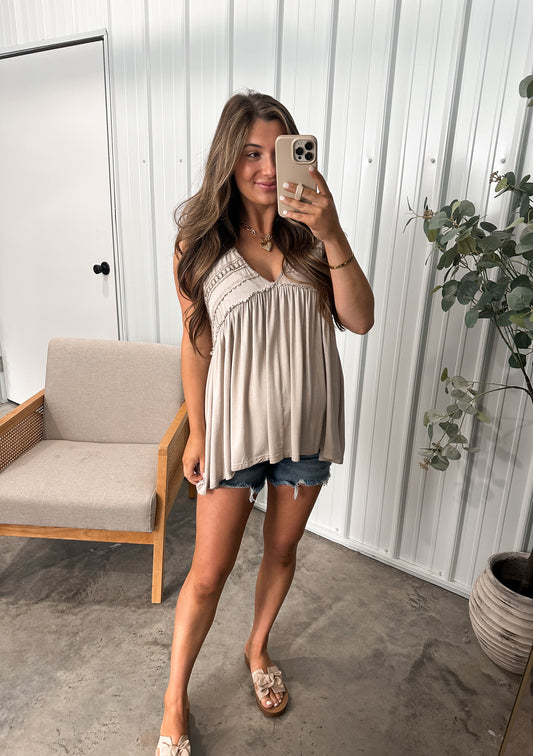Brielle Babydoll Tank- Romantic Taupe