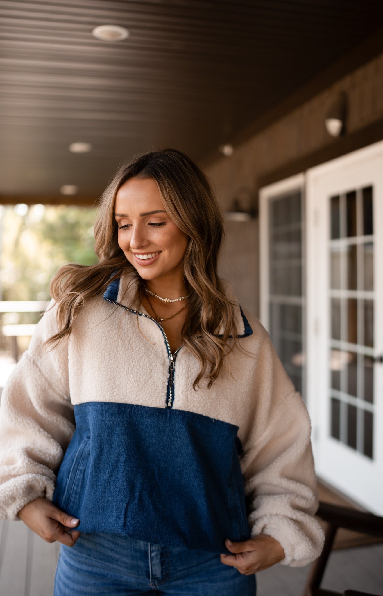 Denali denim half zip pullover