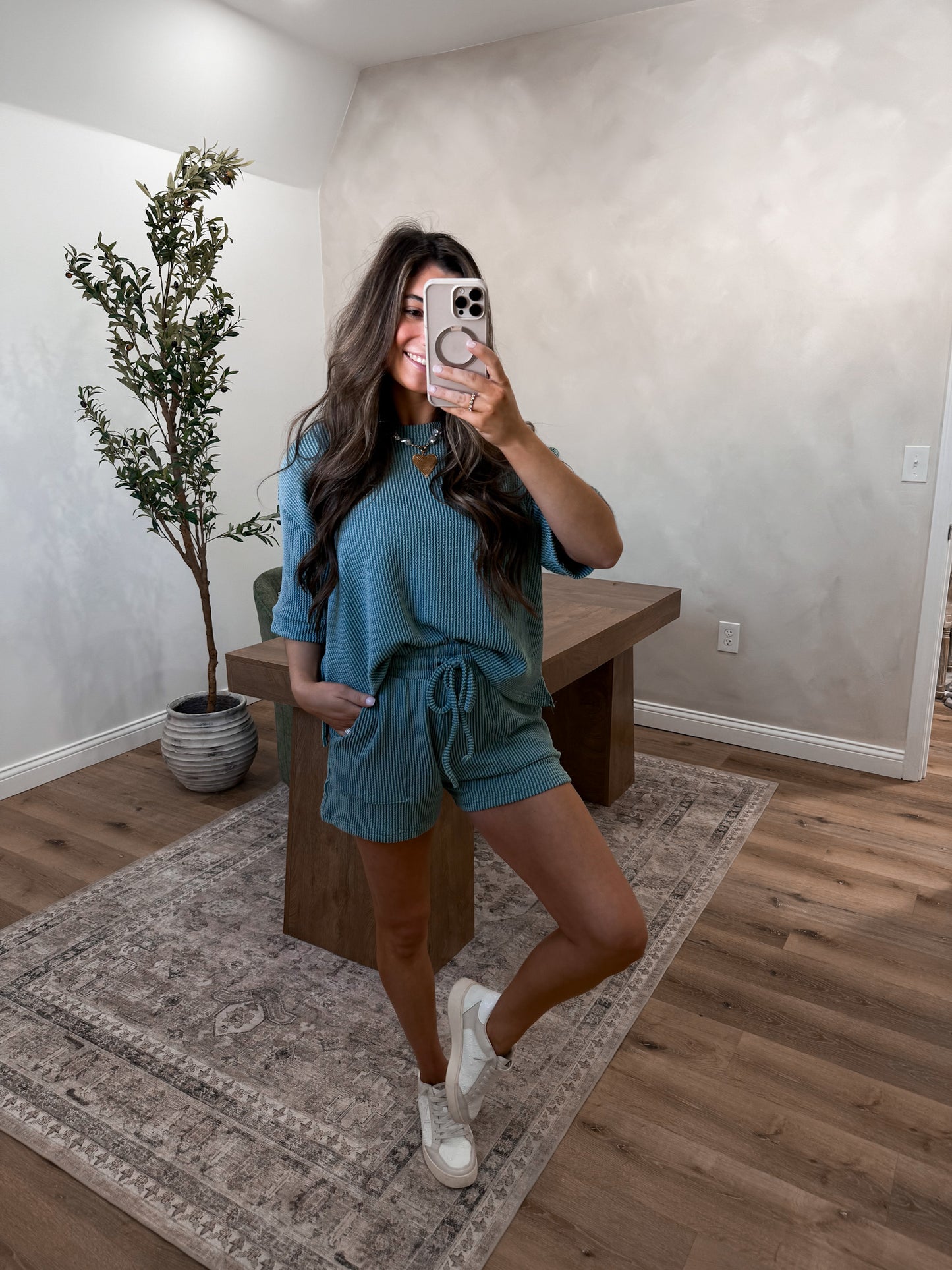 Comfort Stretch Ribbed Short Set - Jade