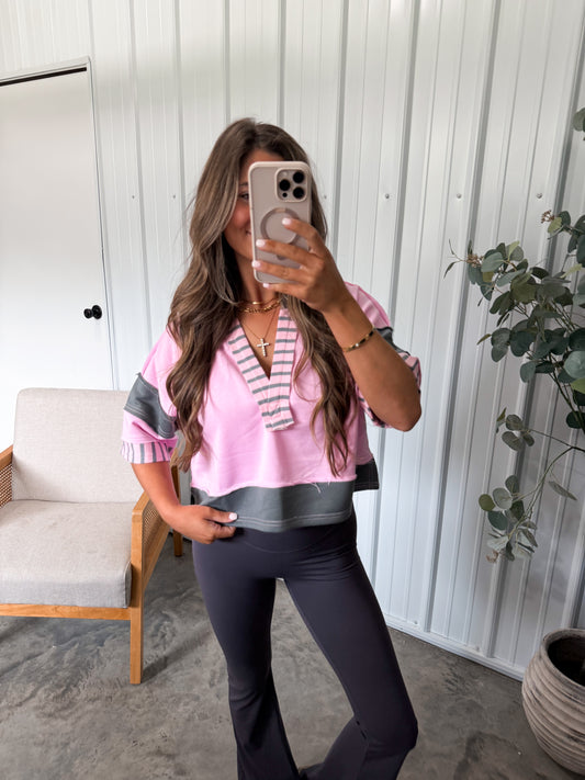 Brittney French Terry Tee- Pink/Charcoal
