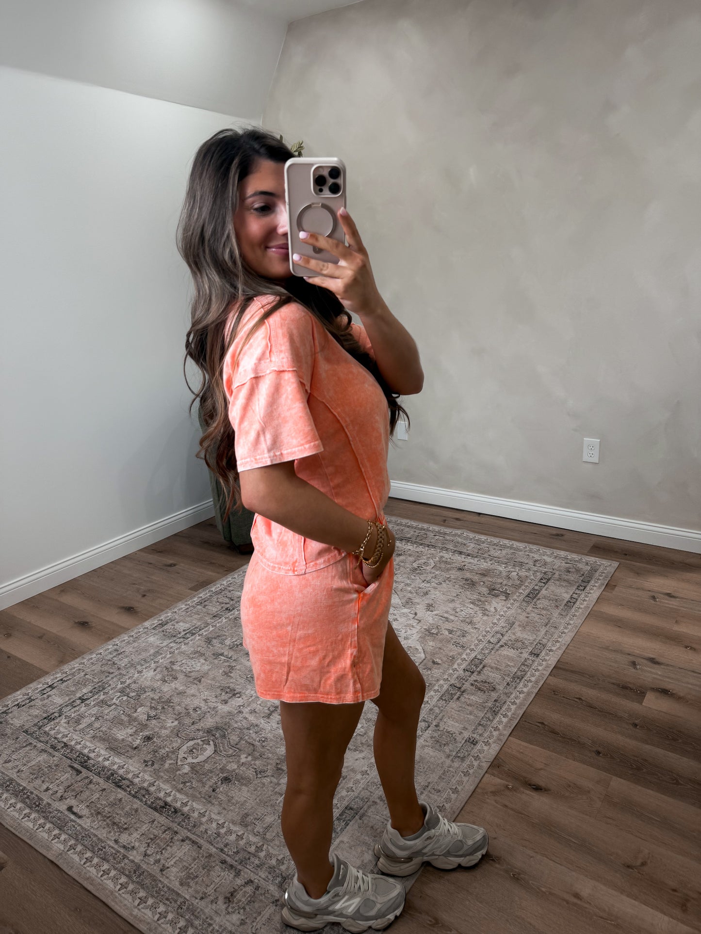 Halo Snow Washed Short Set - orange