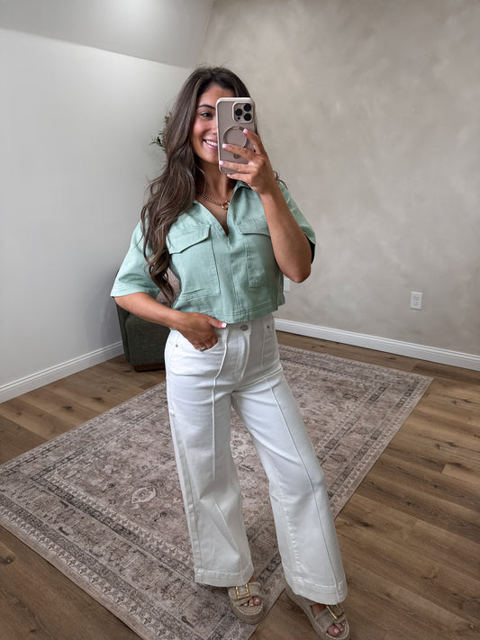 The Verity V-Neck Top - sage