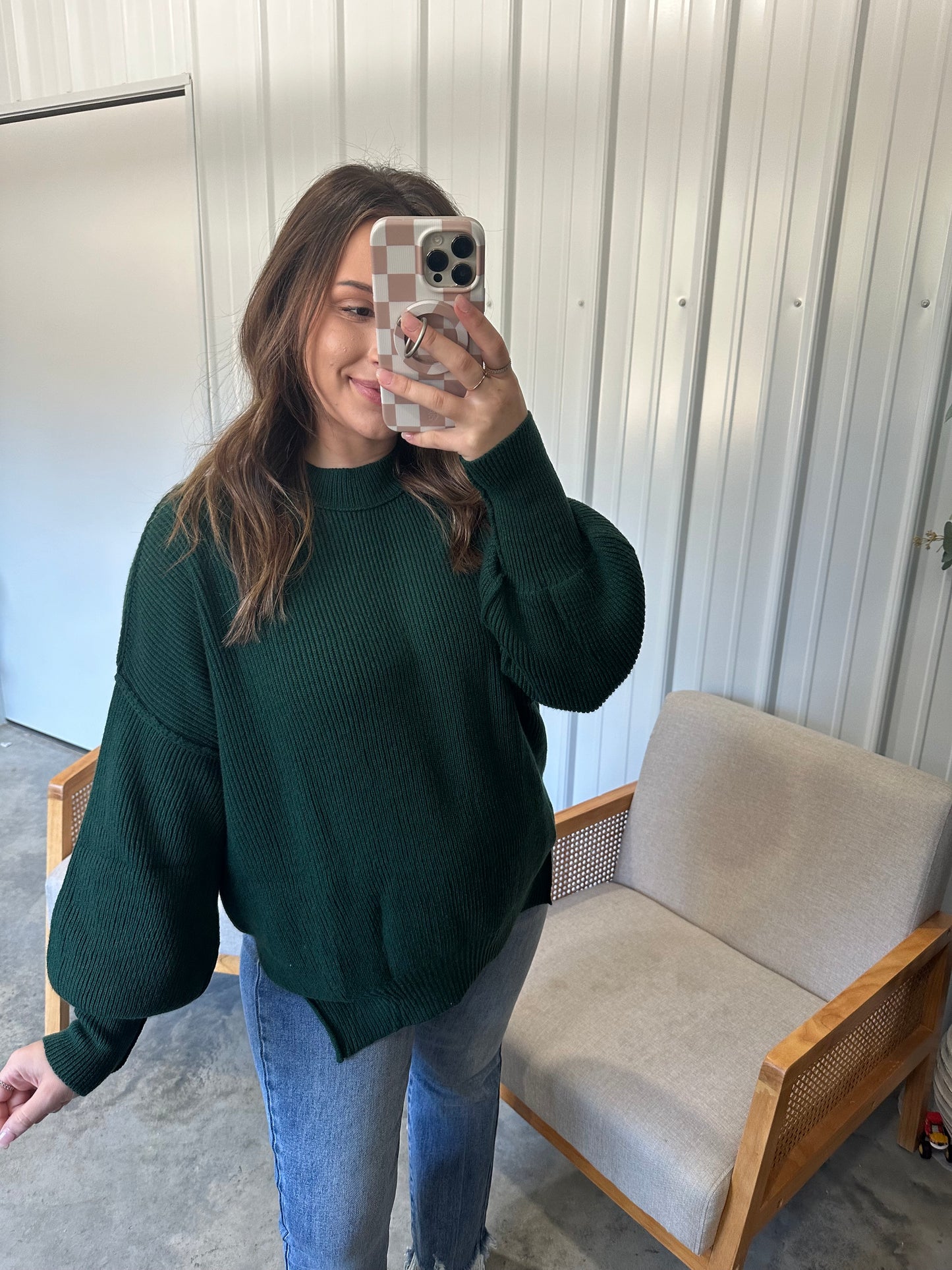 Malia Mock Neck Pullover- Hunter Green