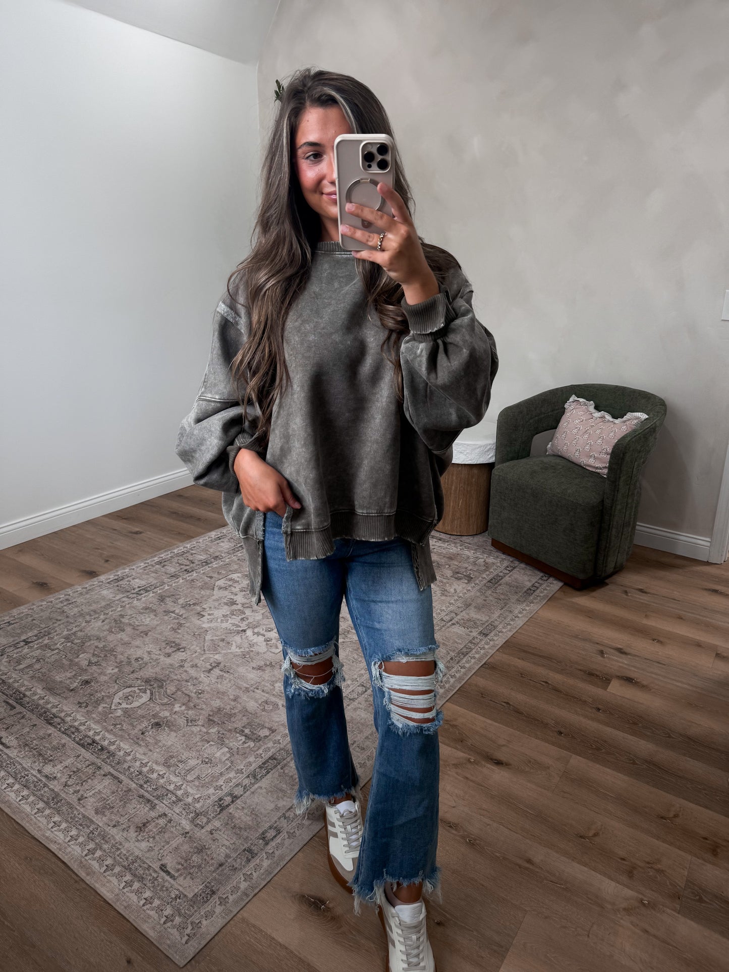 Hallie Mineral Washed Pullover - dark olive *PREORDER 8/28