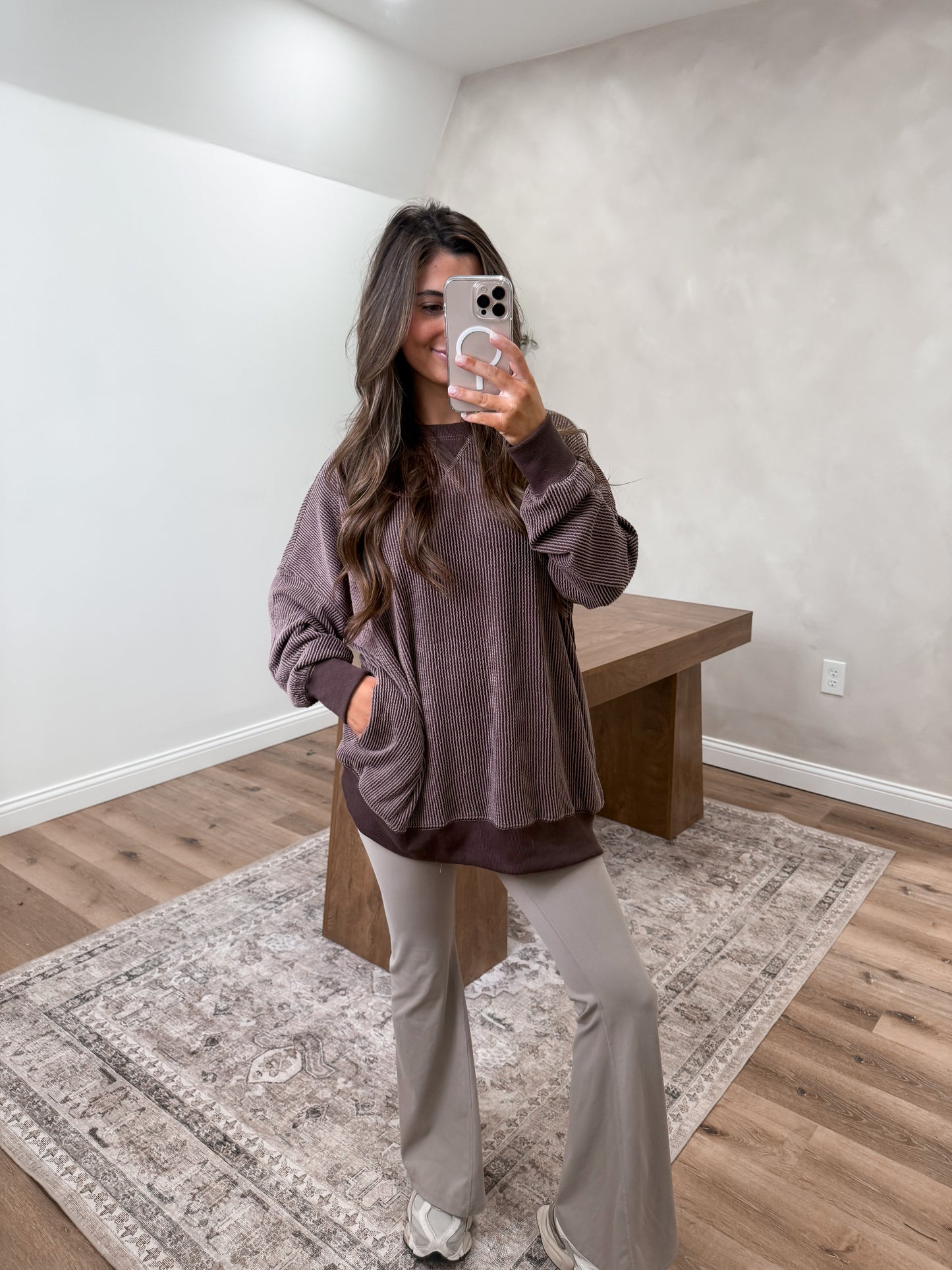Taylor Two-Tone Ribbed Pullover-mocha