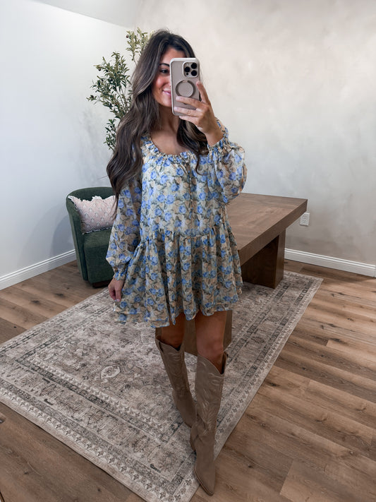 Chiffon Layered Floral Babydoll Romper - misted yellow