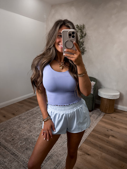 Lily Ribbed Crop Tee - lilac blue