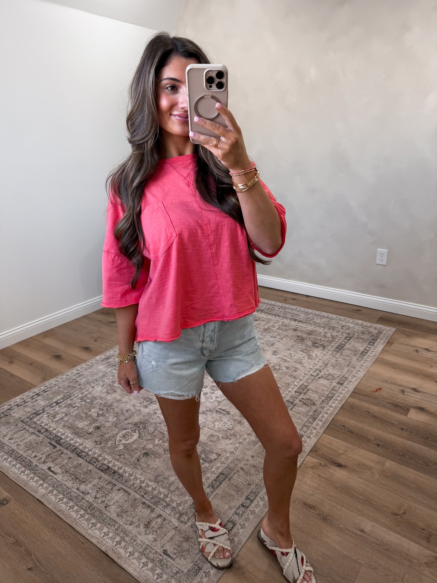 Chelsea Cotton Stitch Tee - dark coral