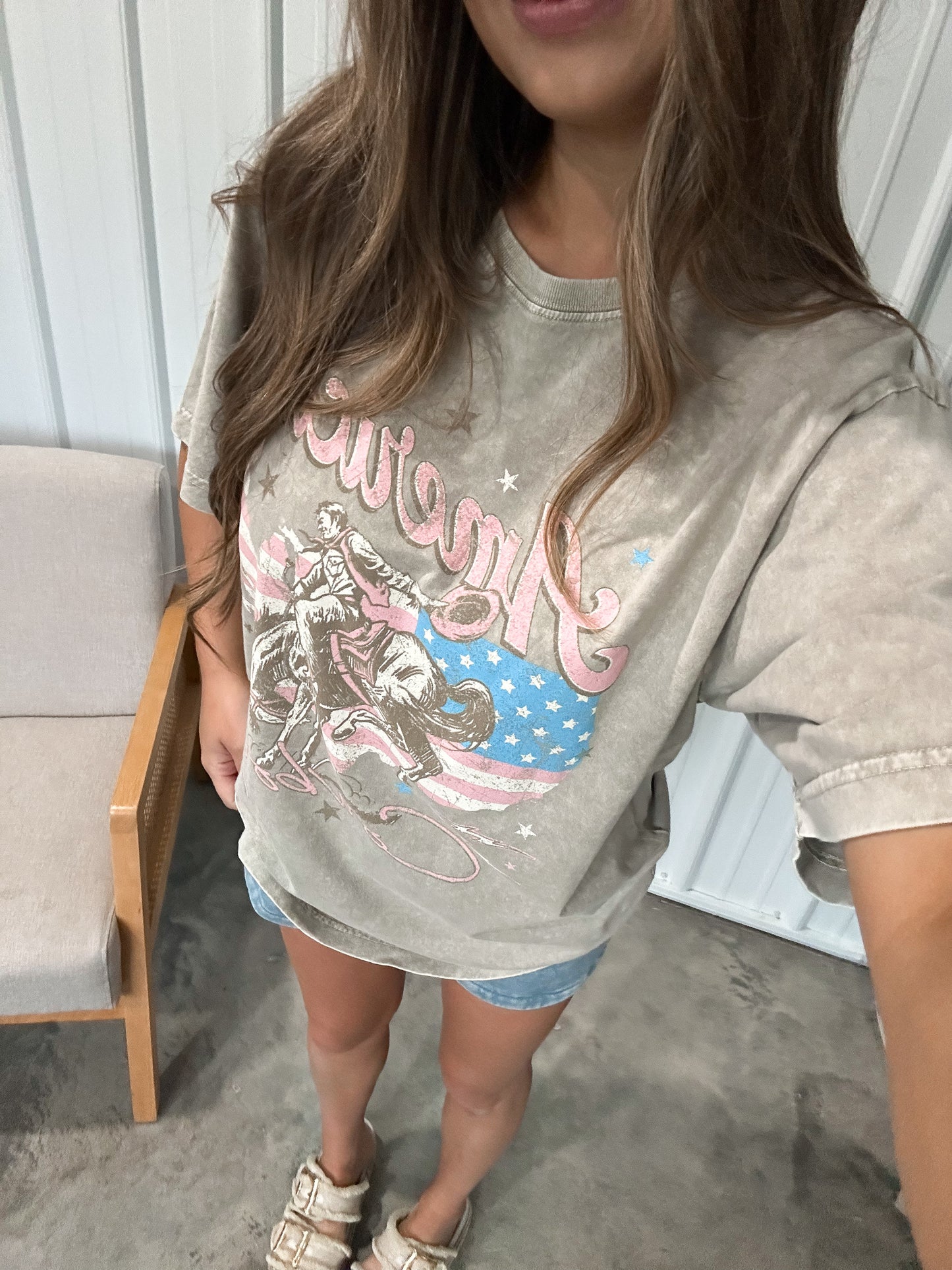 American Cowboy Vintage Graphic Tee- Mocha