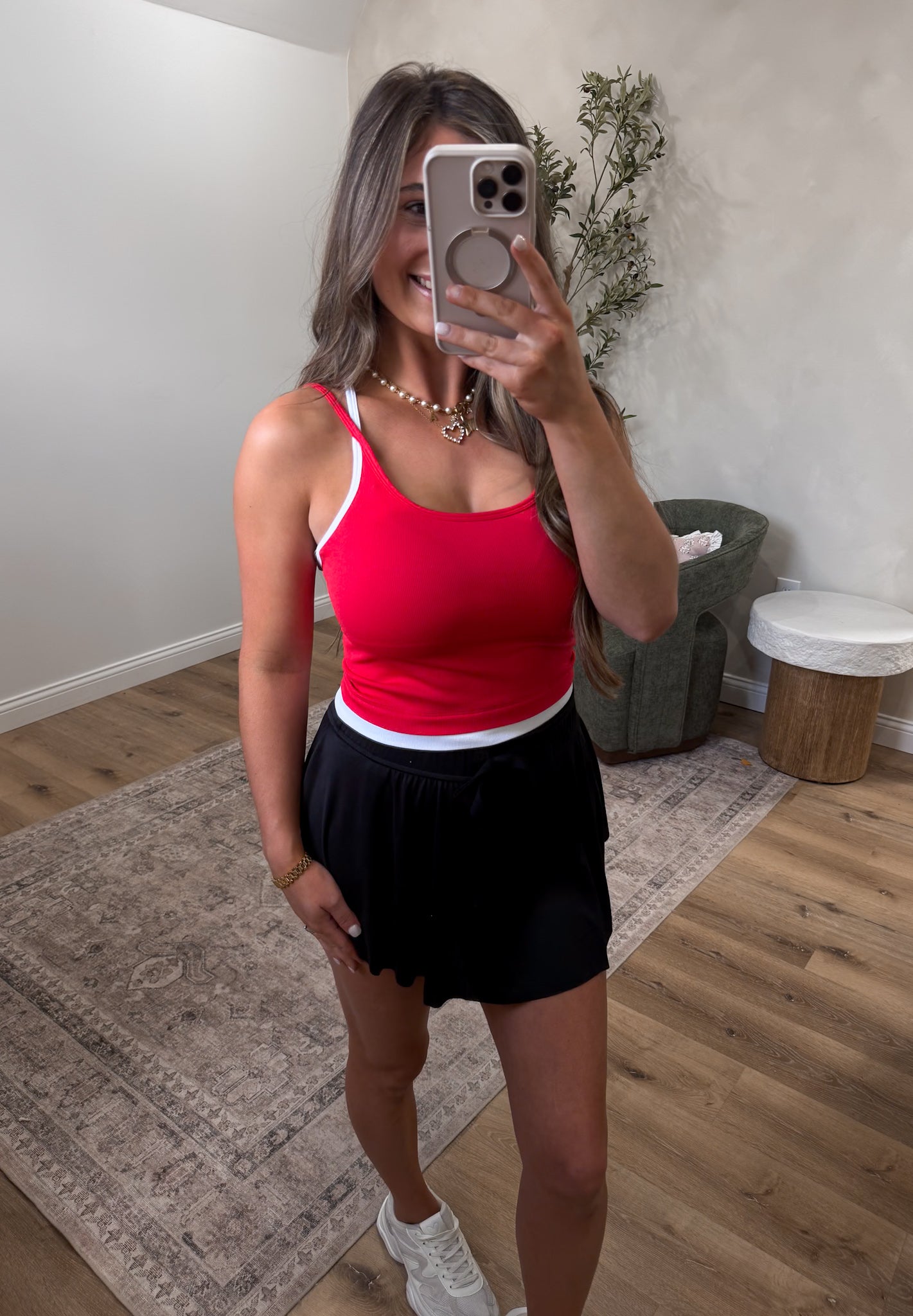 Cherry Pop Contrast Halter Top - red/white