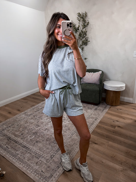 The Lydia Striped Casual Set - grey/olive PREORDER OPEN FOR 4/30 ORDER INDIVIDUALLY FROM IN STOCK ITEMS