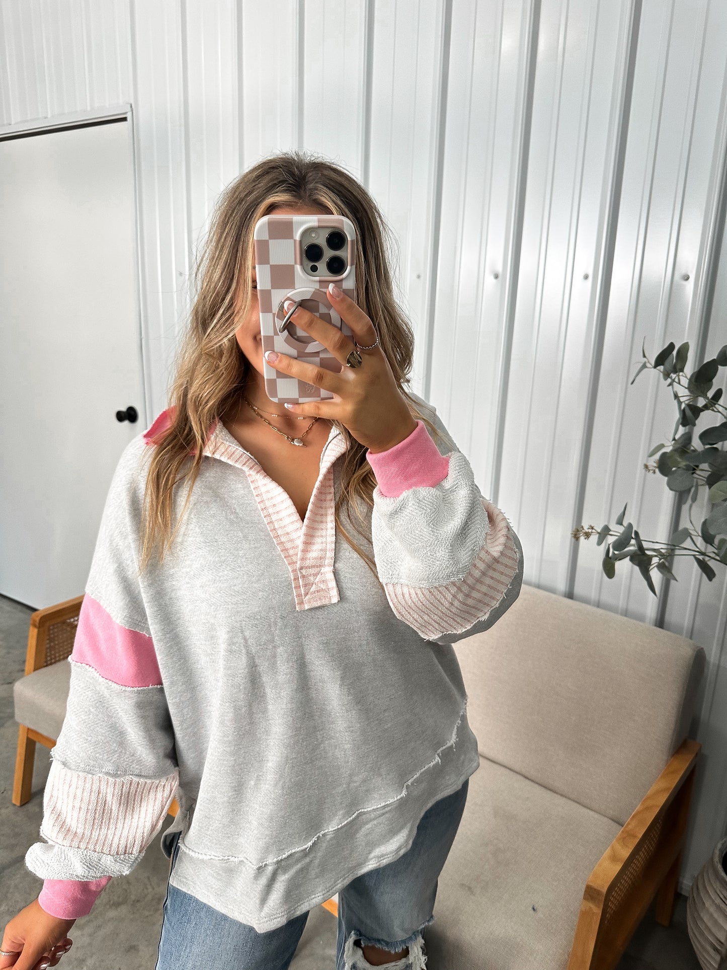 Avery Pullover - Grey/Pink