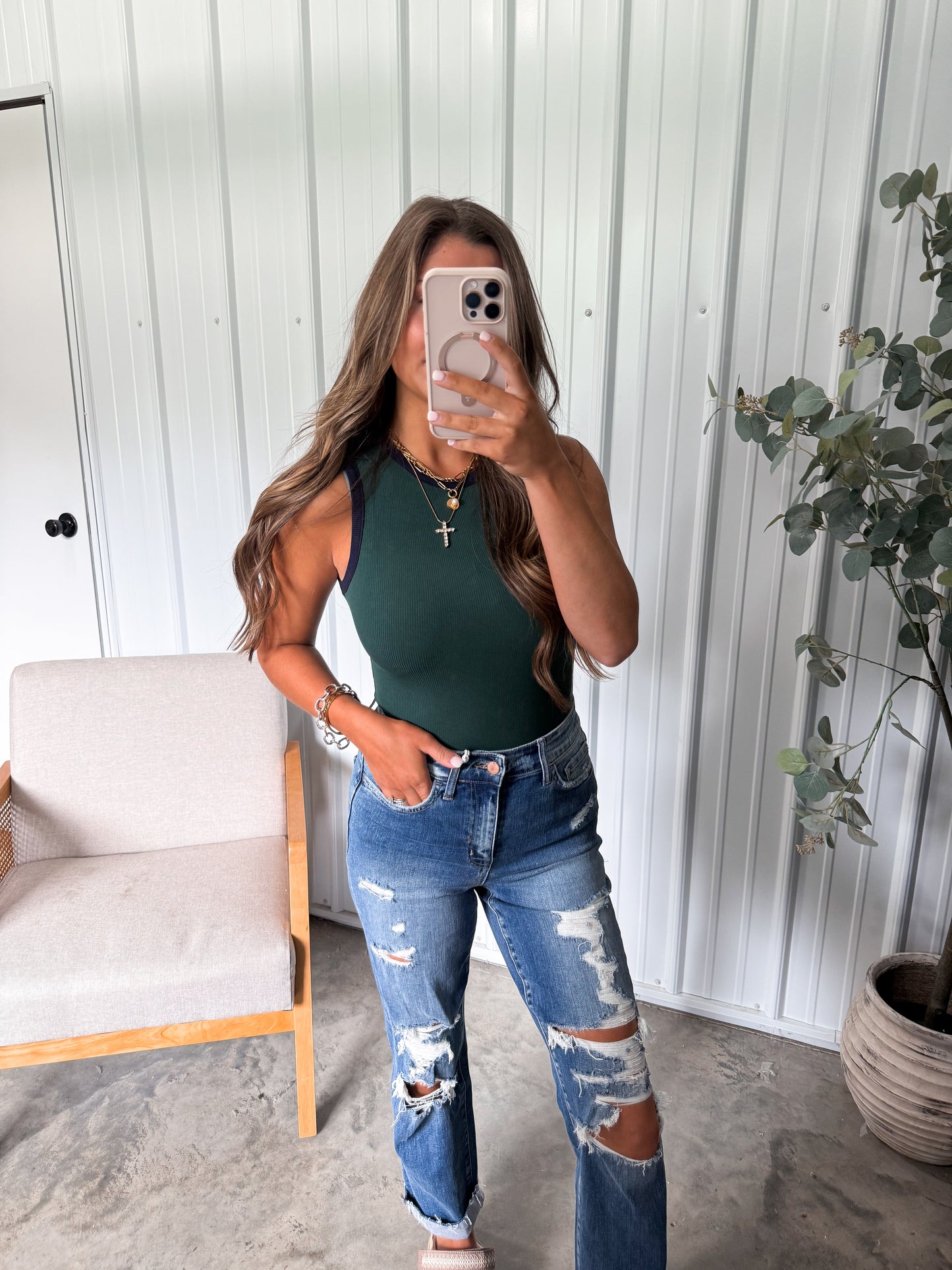 Essential Ribbed Bodysuit- Dark Green