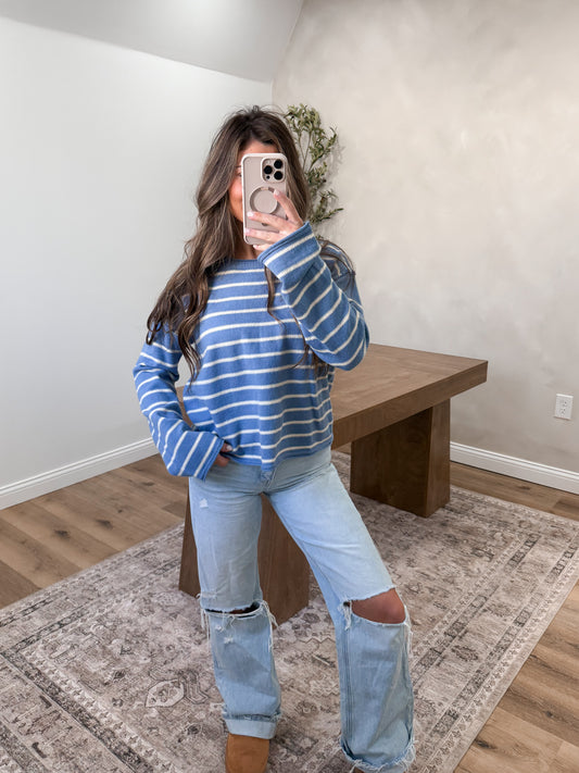 Cappuccino Striped Pullover- Blue