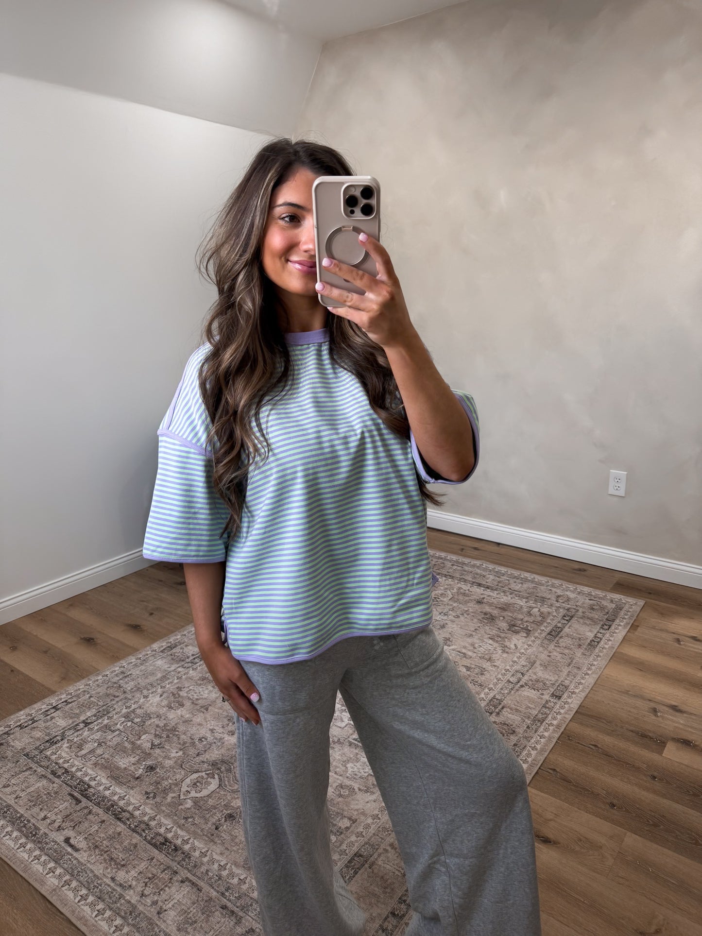 The Kennedy Cozy Striped Knit Top - mint/lilac