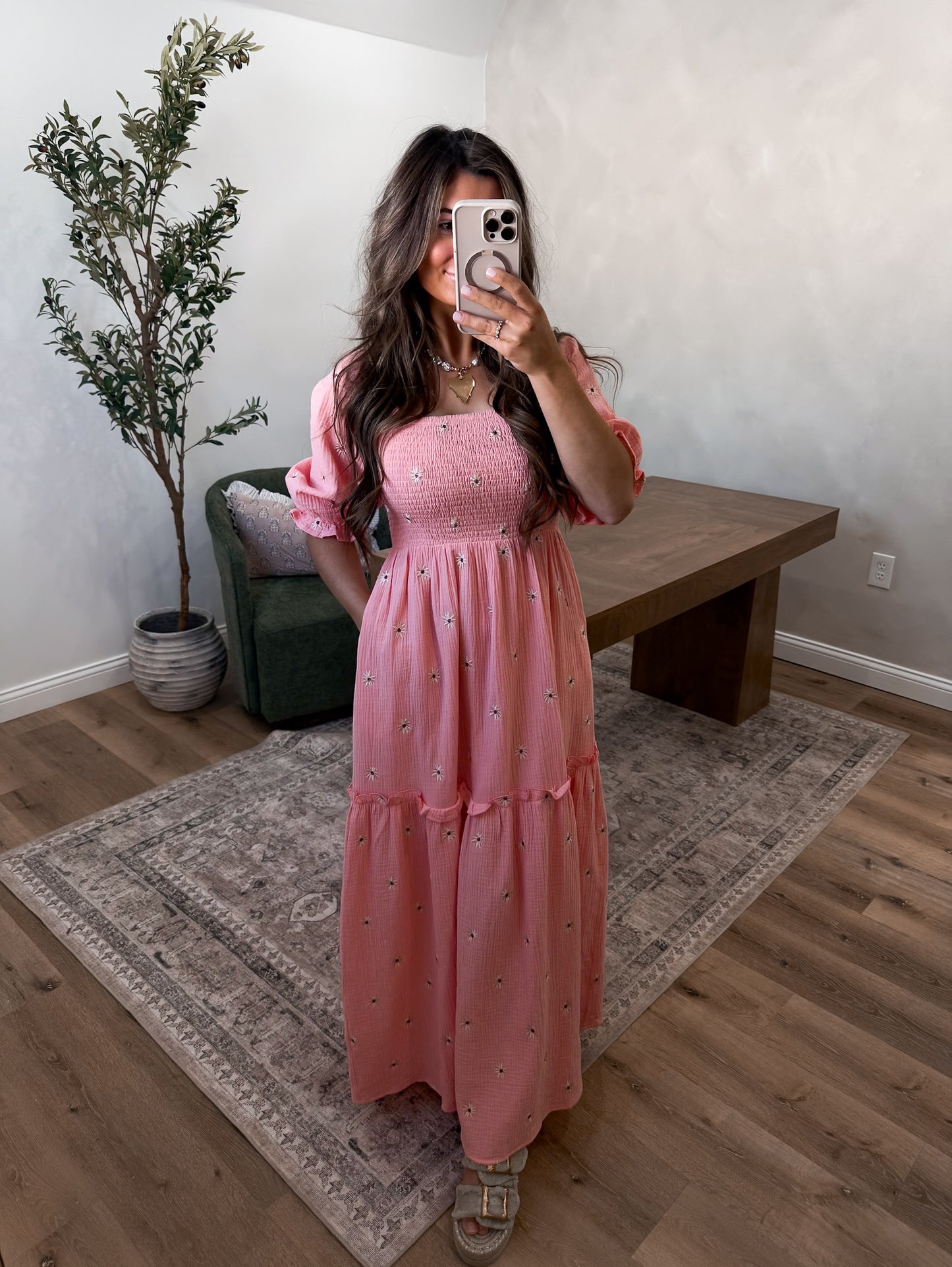 Jenna Smocked Maxi Dress- baby pink