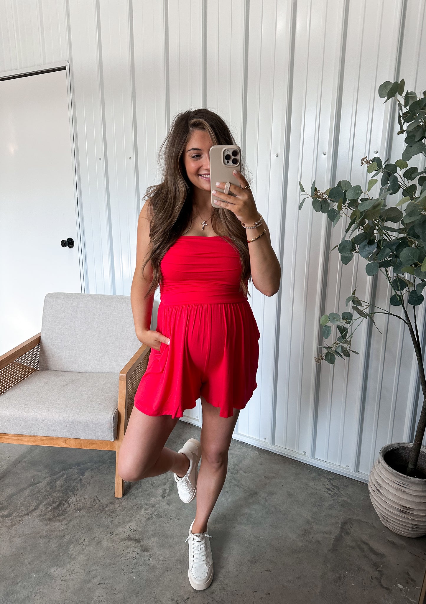 Sarafina Strapless Romper - Ruby Red