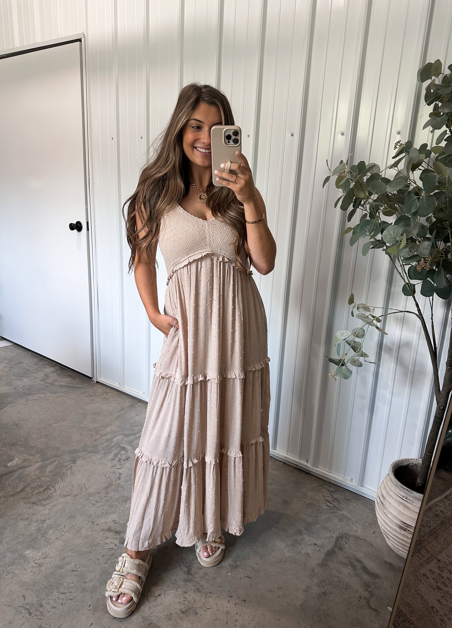 Livvy Smocked Maxi Dress- Linen