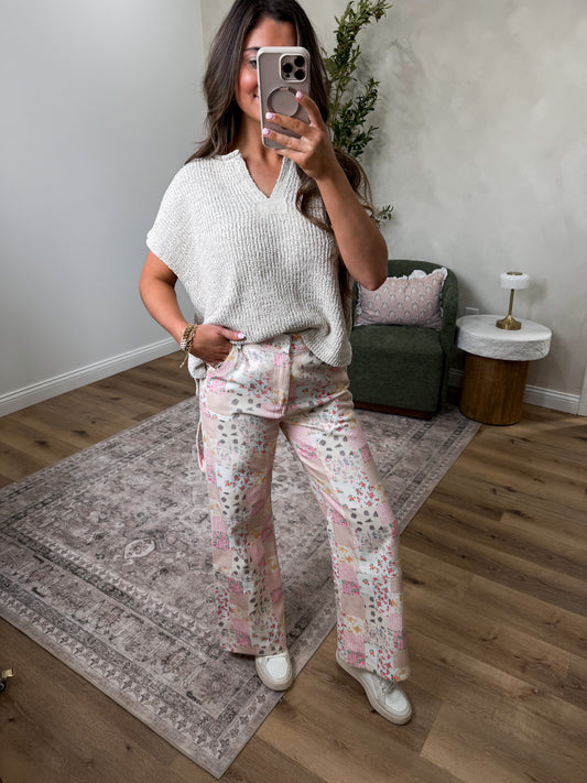 Vintage Pastel Floral Patchwork Jeans - floral