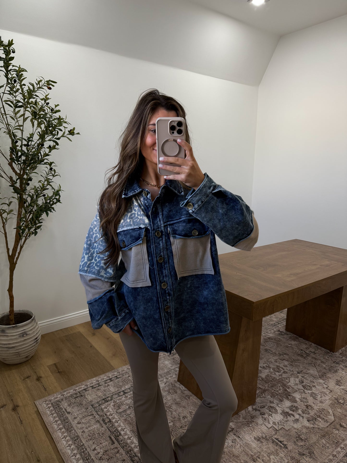 Leopard denim shacket