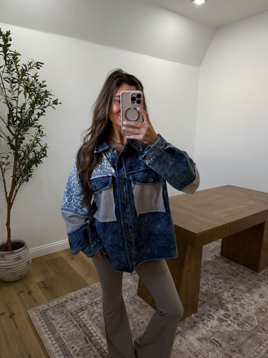 Leopard denim shacket
