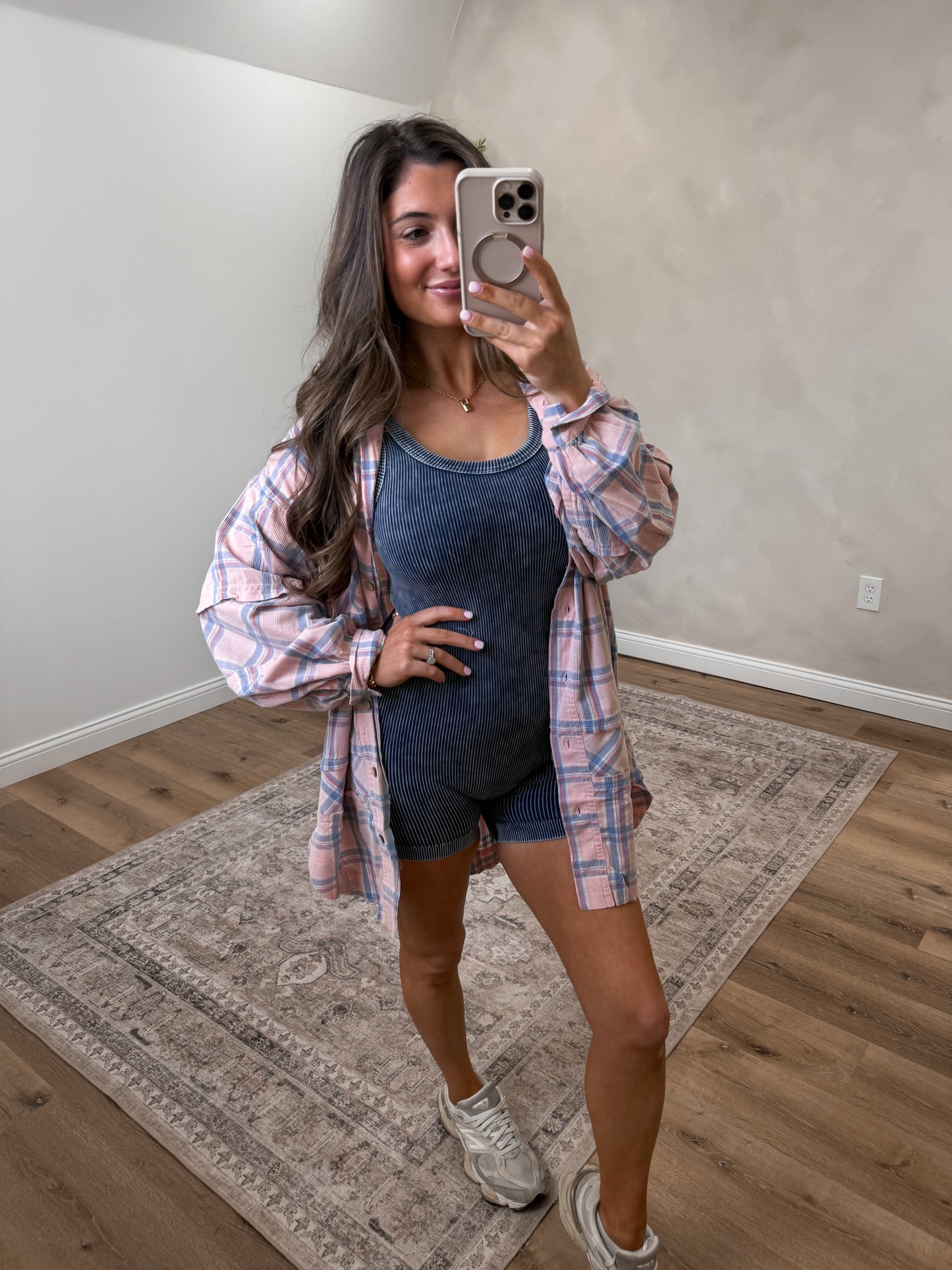 Stone Washed Ribbed Romper- blackberry