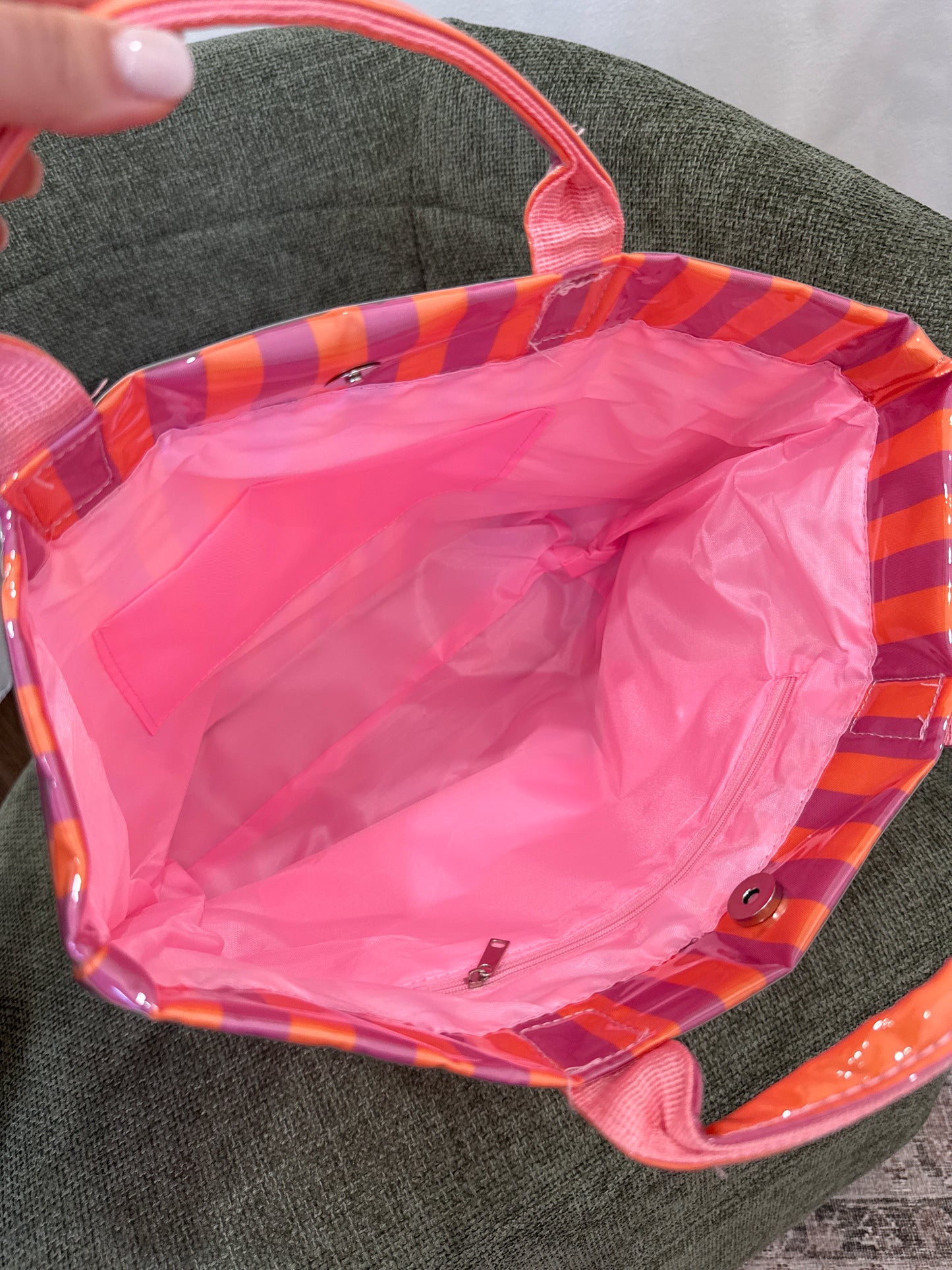 Neon Pop Carryall Striped Tote Bag - fuchsia/orange