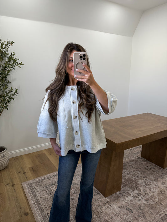 heathered vanilla button down blouse