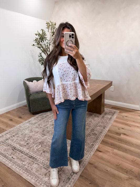 The Floral Patchwork Ruffle Blouse