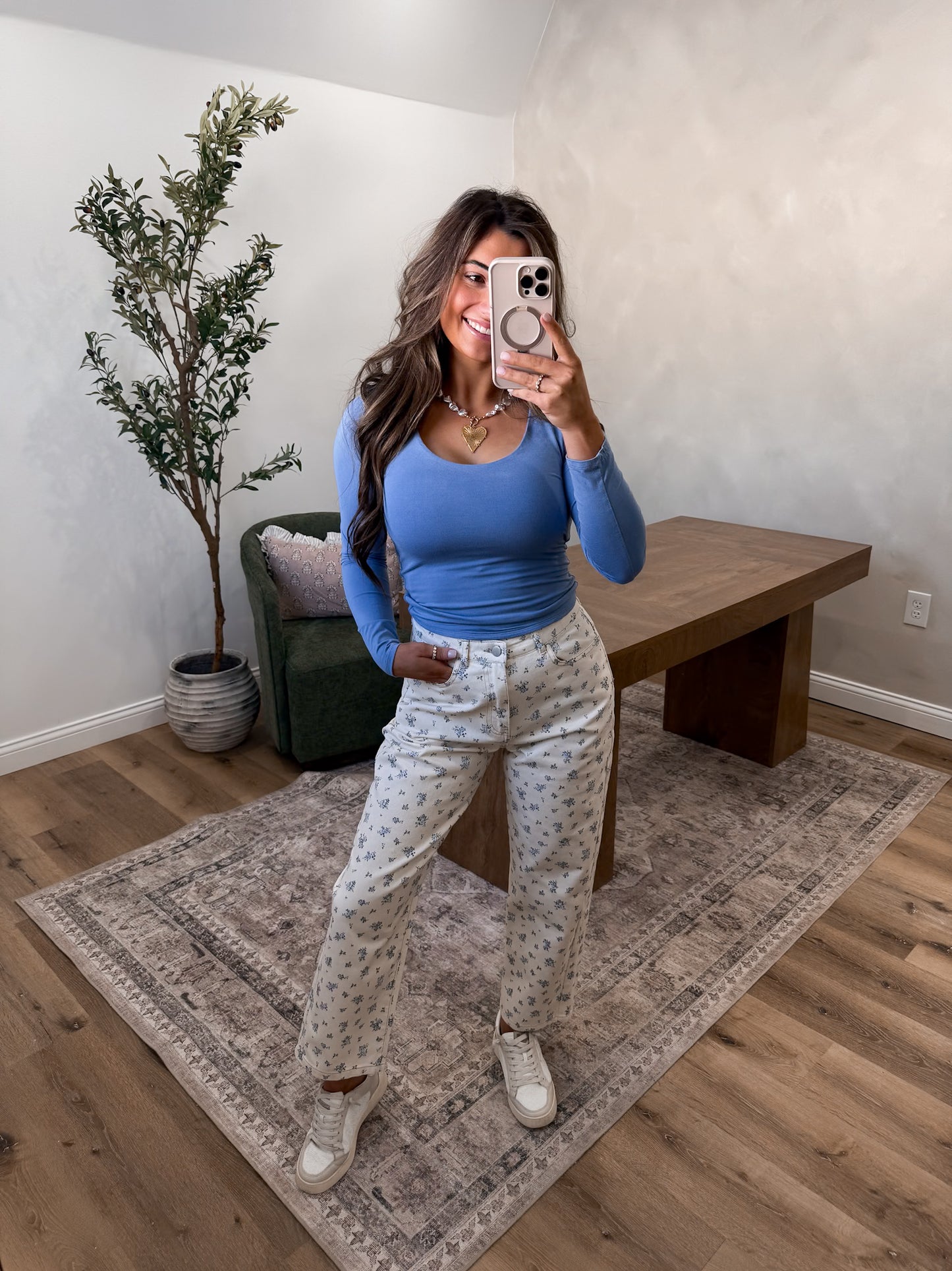 Wildflower Blues Denim Pant- Cream