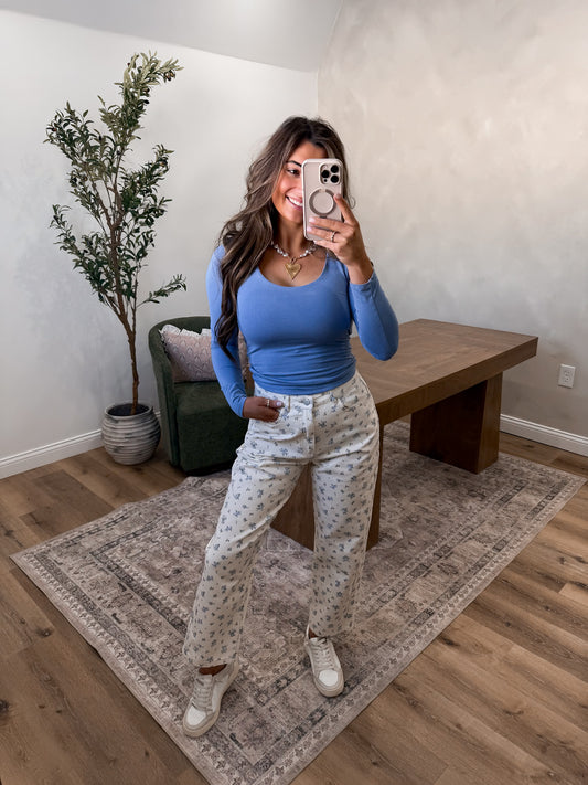 Wildflower Blues Denim Pant- Cream