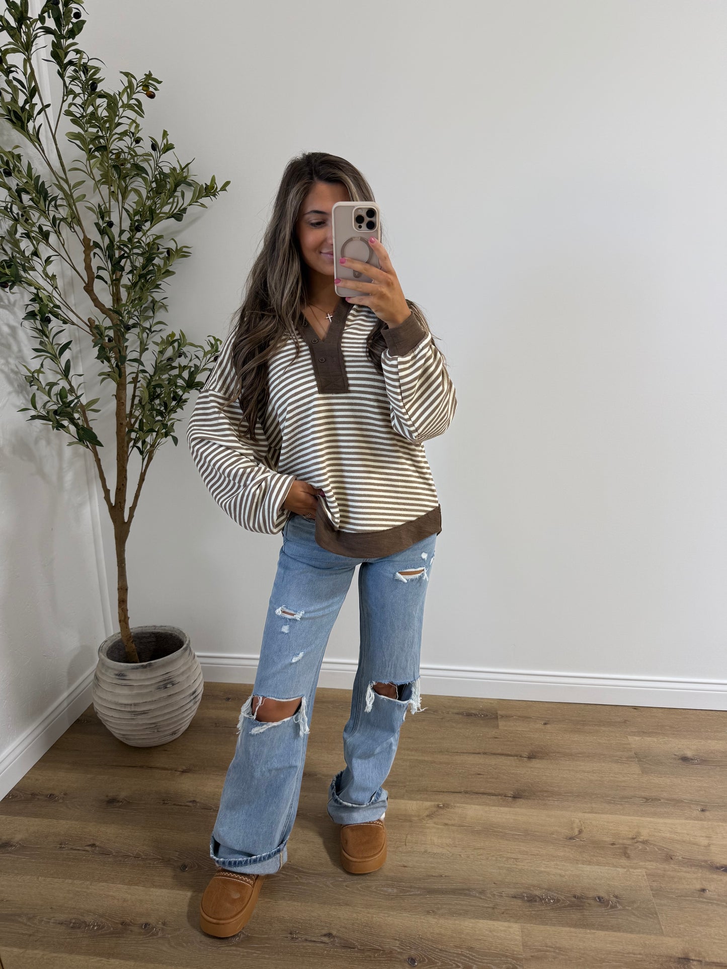 Mocha striped pullover