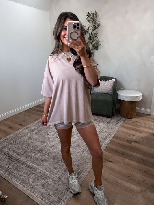 Oversized Mineral Washed Tee - dark taupe