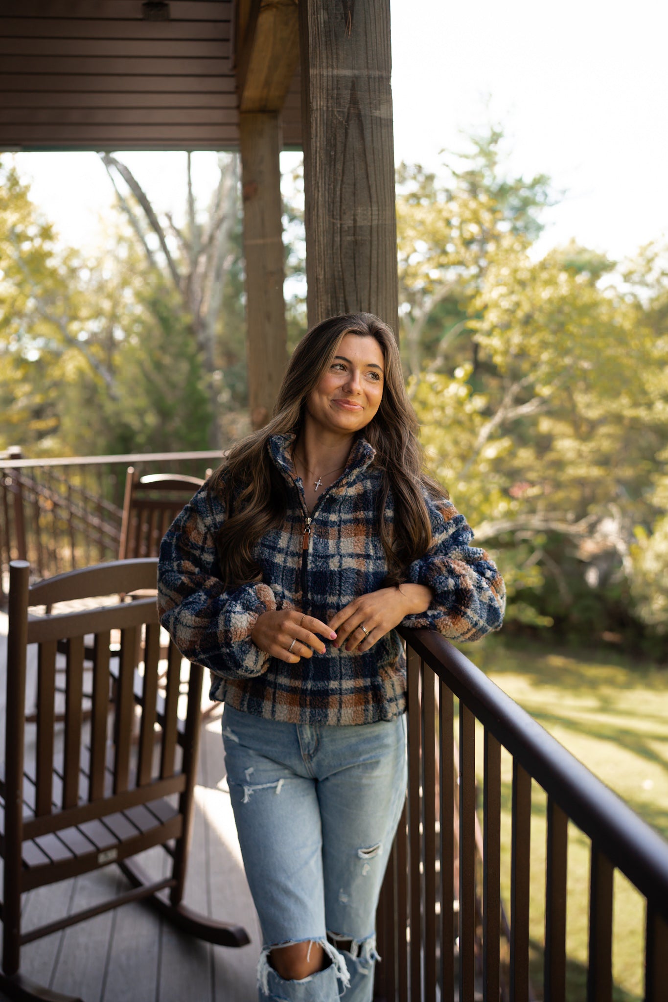 Teddy plaid half zip