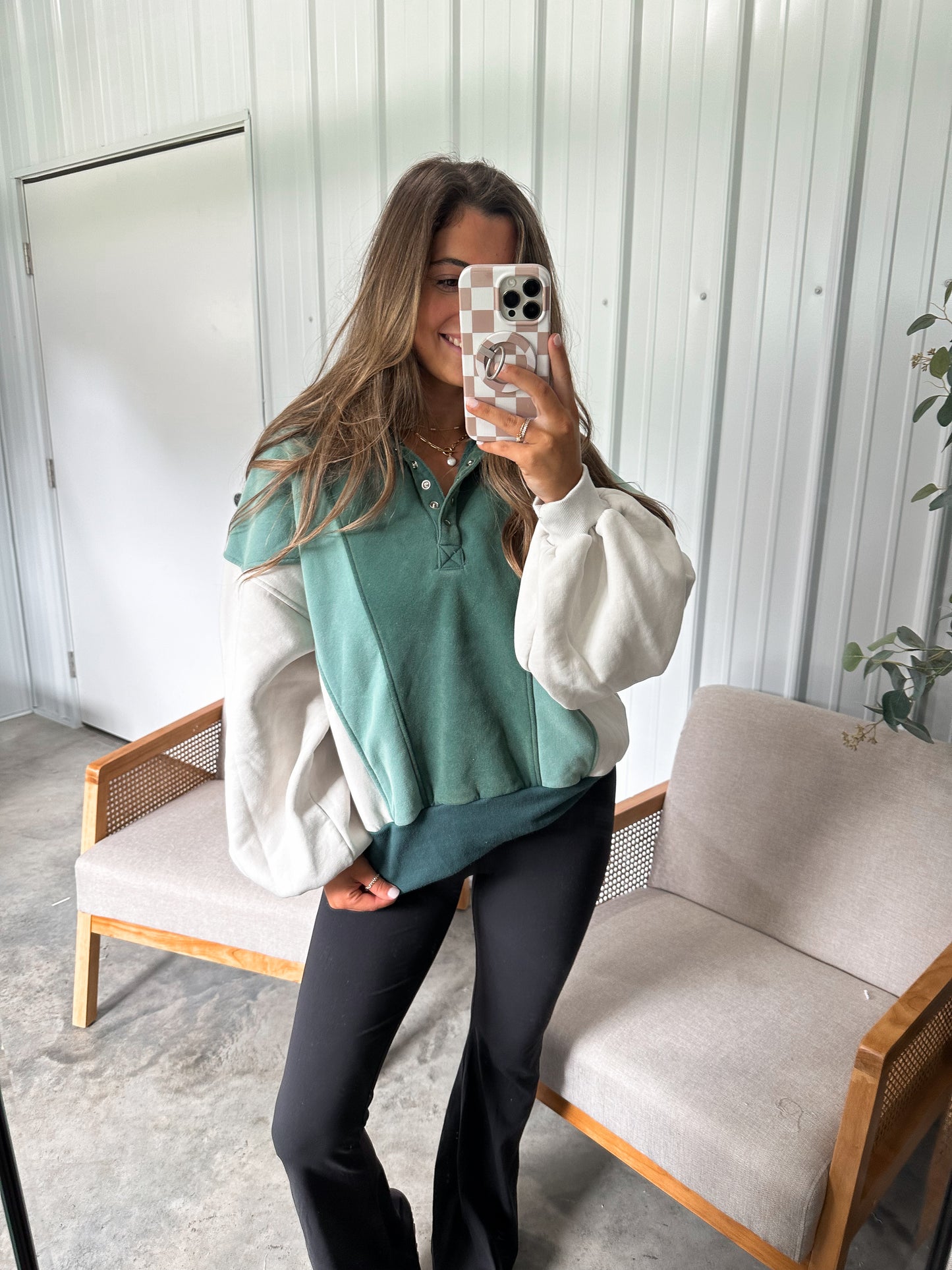 Piper Pullover- Colorblock Emerald Green