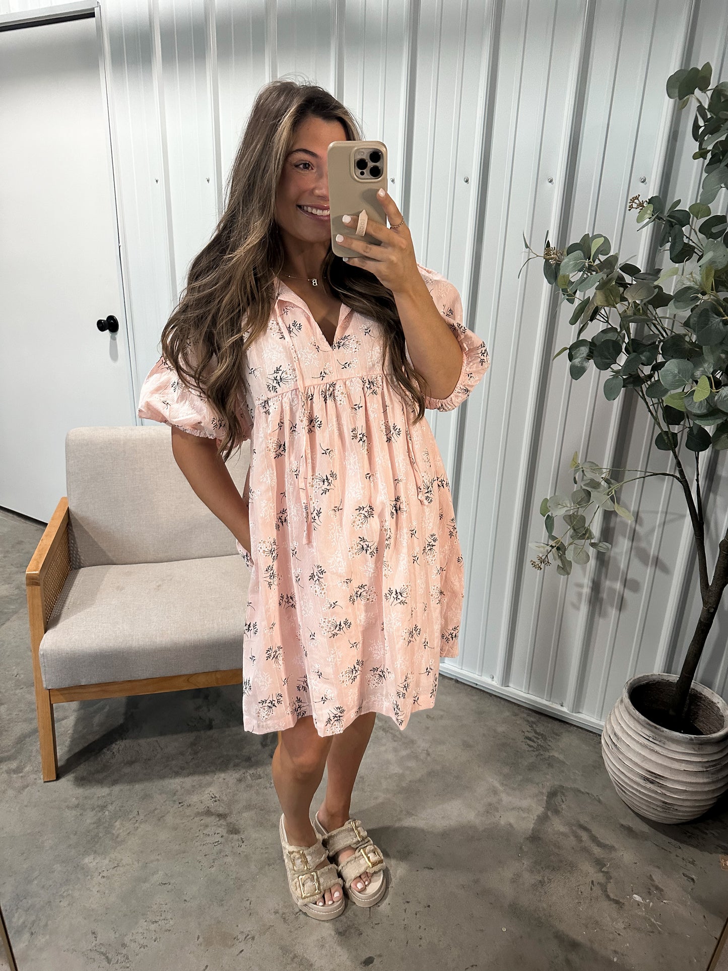Dainty Floral Babydoll Dress- Blush
