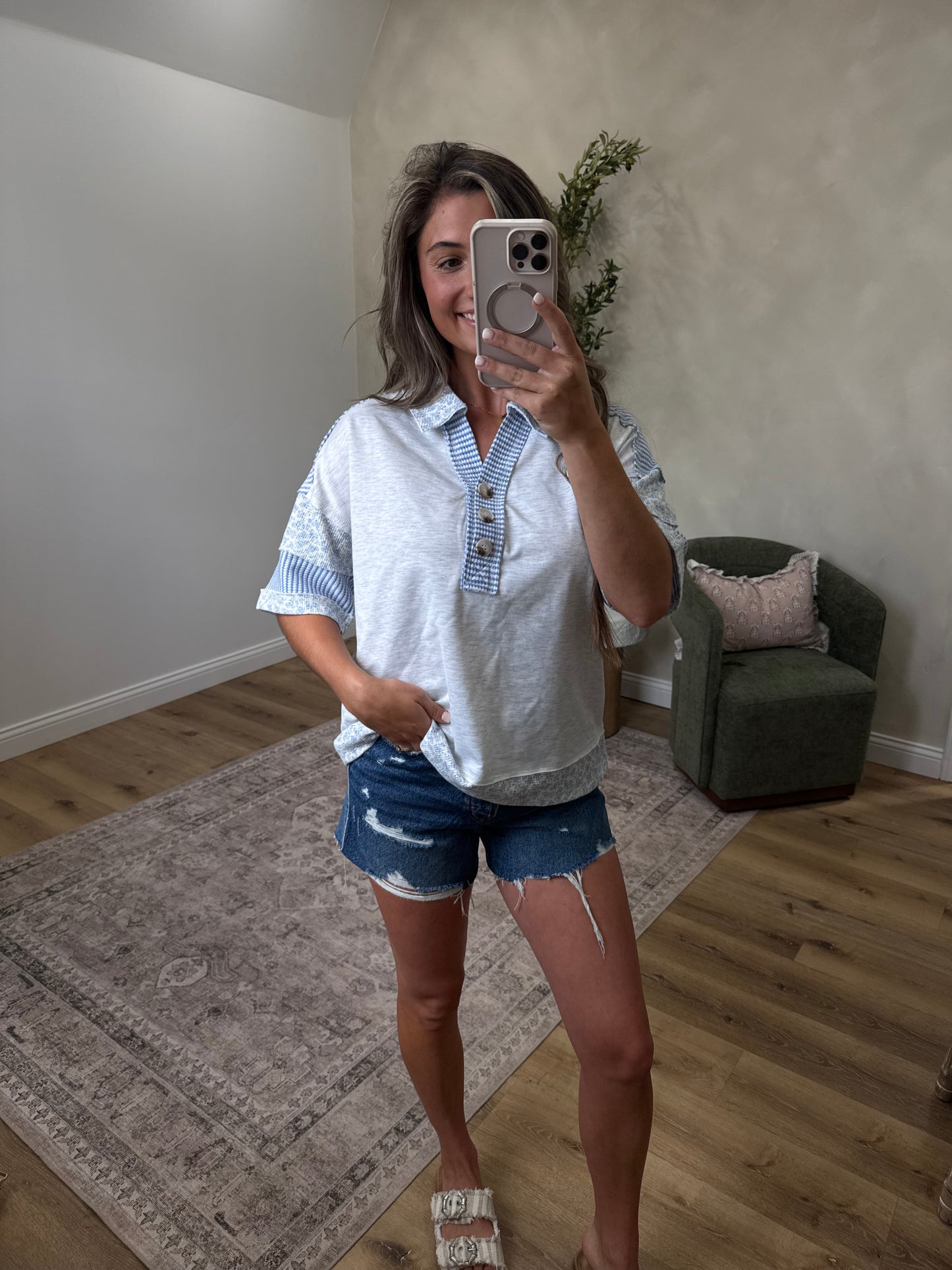 The Blair Button Down Knit Top - heather grey