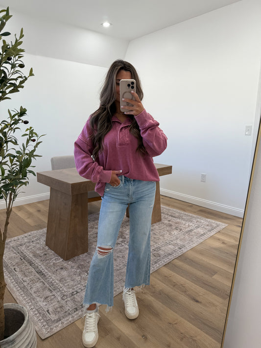 High Rise Distressed Crop Slim Wide Jeans