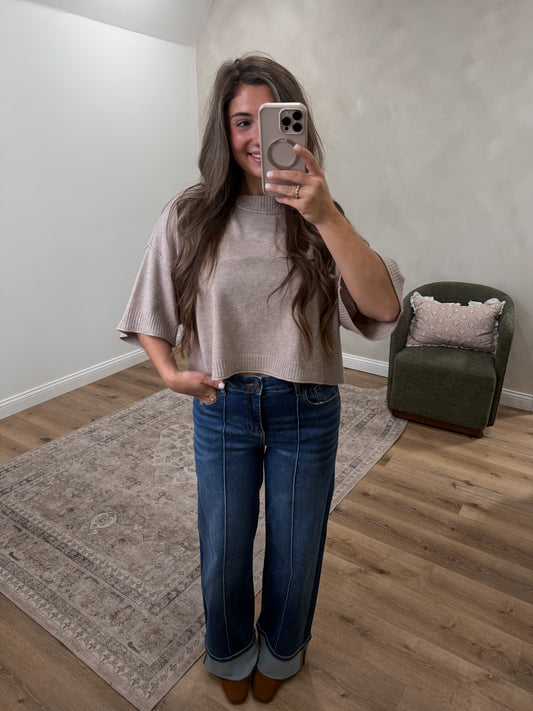 Clementine Mock Neck Boxy Sweater - heather mocha