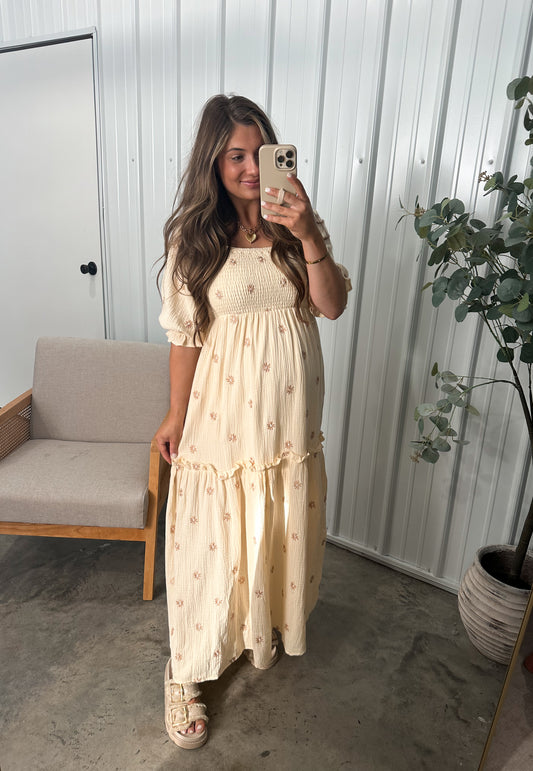 Aurora Gauze Maxi Dress - Beige Floral