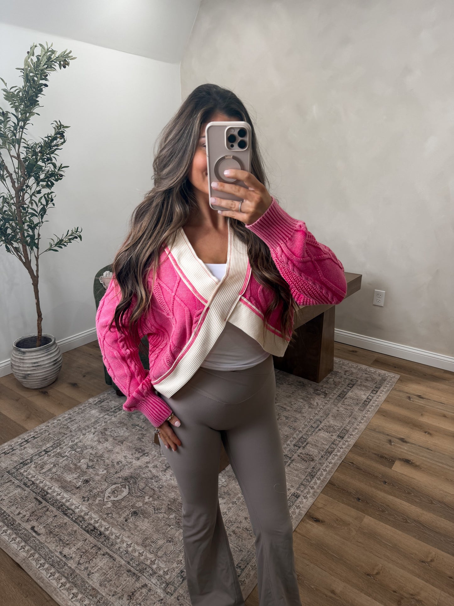 Cable Knit Chandler Pullover - hot pink