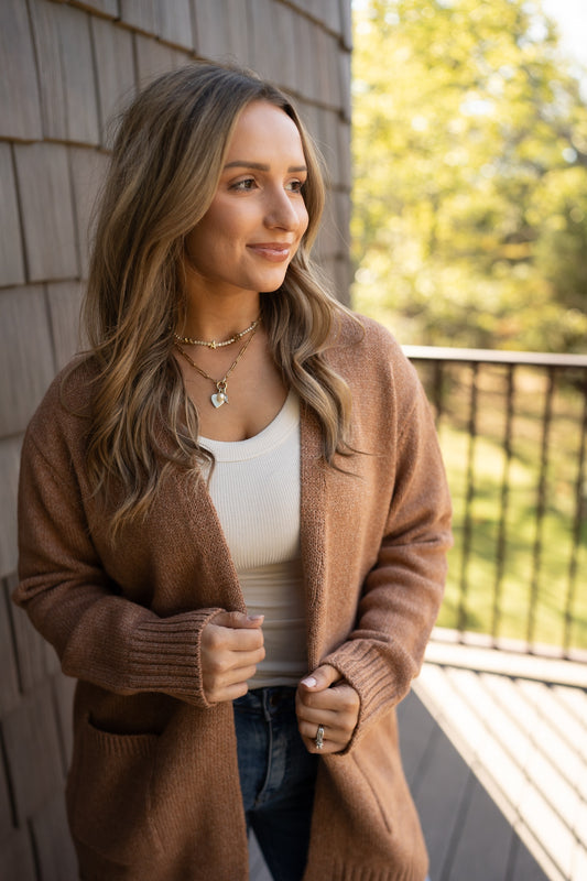 Open front sweater cardigan - camel