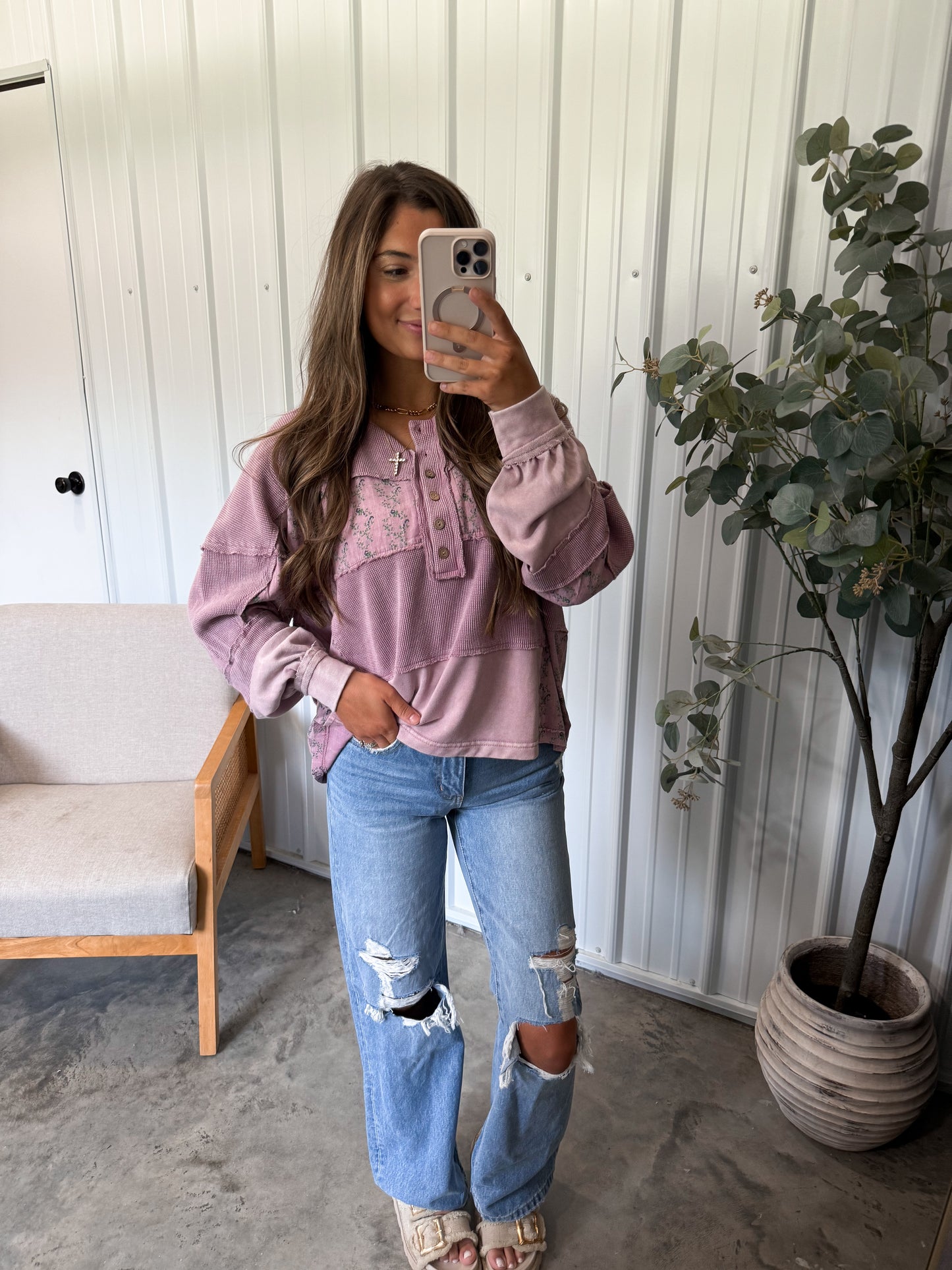 Lavender Mixed Media Pullover