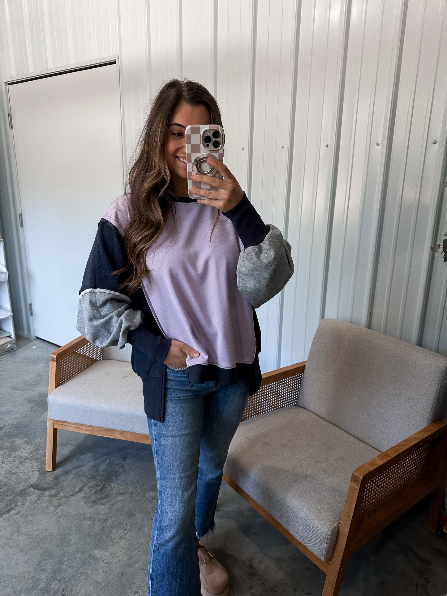 Lavender Color Block Pullover