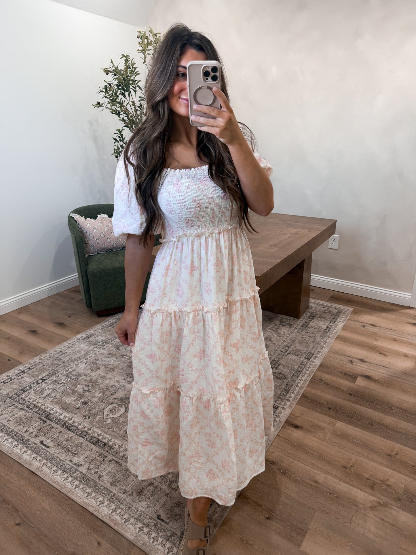 Porcelain Petals Tiered Maxi Dress - pink