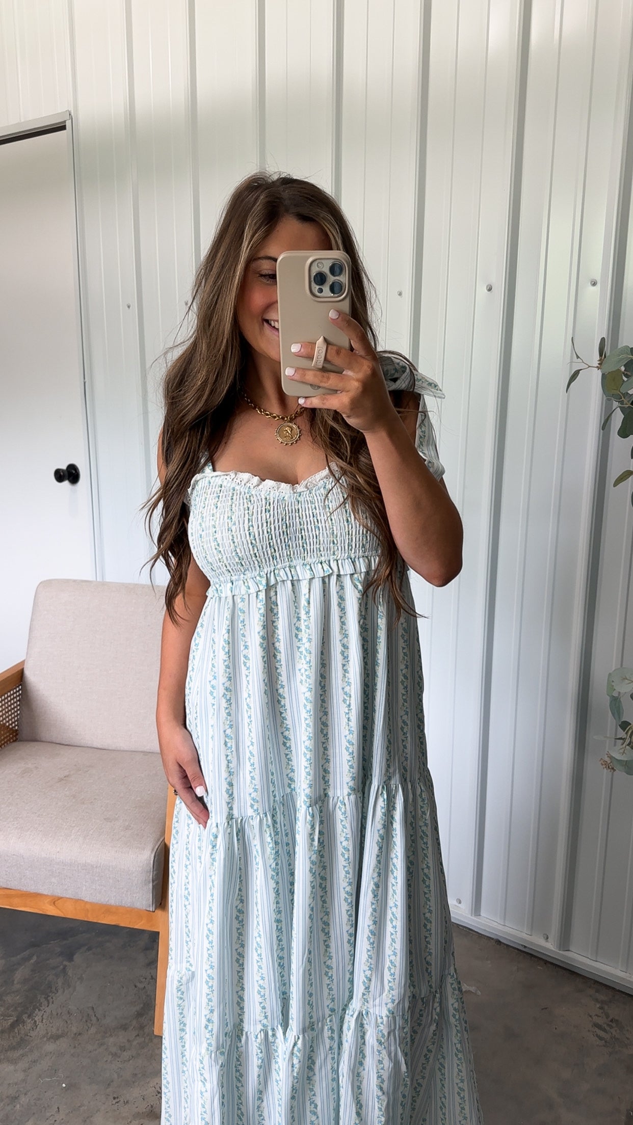 Striped Fancy Floral Maxi Dress- Blue