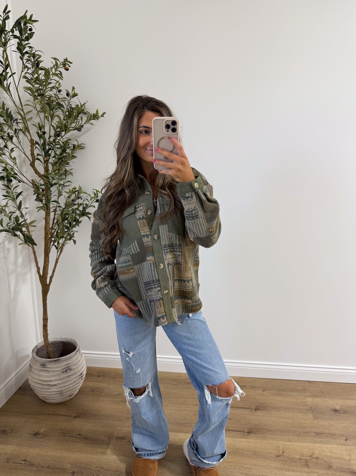 olive green aztec shacket